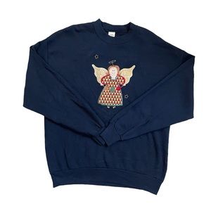 Vintage 80s / 90s embroidered angel grandmacore festive pullover sweater